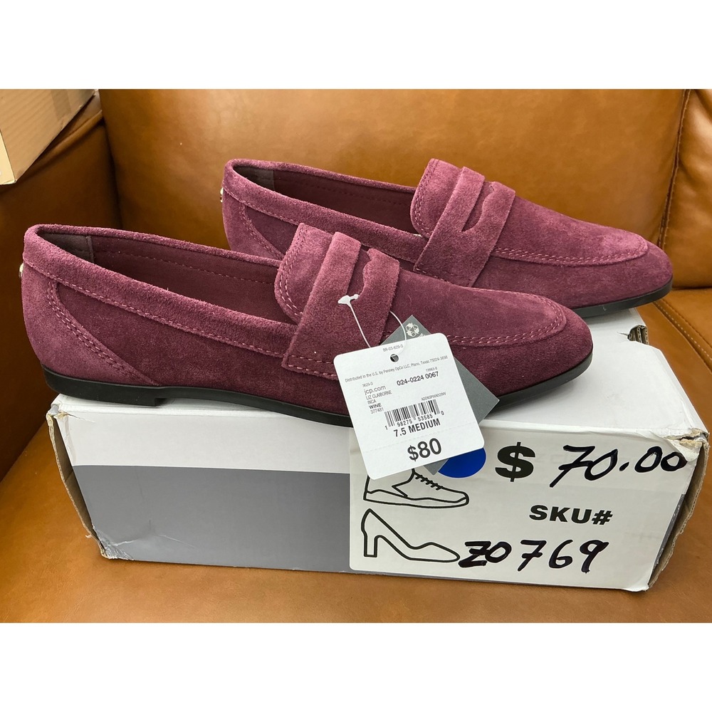 Liz Claiborne Inca Penny Loafers Womens 7.5 Wine New Suede Memory Foam Flats - Picture 7 of 8